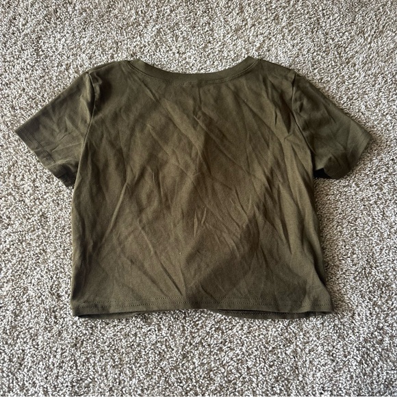 Olive Green Twist Front Short Sleeve Top - Picture 4 of 4